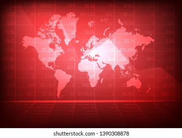 Vector : Decreasing business graph with world map on red stock board