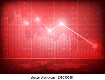 Vector : Decreasing business graph with world map on red stock board