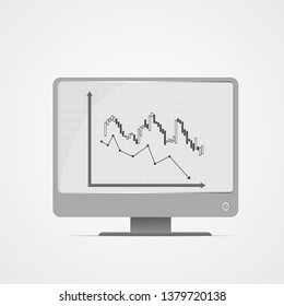 Vector : Decreasing business graphs on computer monitor