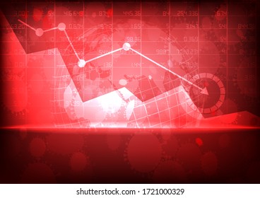 Vector : Decreasing business graphs with virus and world on red background