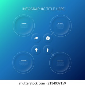 Vector deep blue multipurpose Infographic template with four elements options  on a light blue gradient background, each infographic with icon and white outline