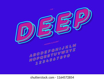 Vector deep font 3d bold typography colorful style for poster, decoration, promotion, book, t shirt, sale banner, printing on fabric. Cool modern alphabet. Trendy typeface. 10 eps
