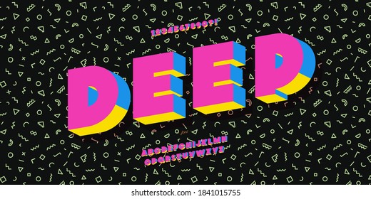 Vector deep font bold color style modern typography for infographics, motion graphics, video, promotion, t shirt, book, animation, printing. 10 eps