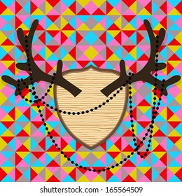 Vector deer antlers on abstract geometric background