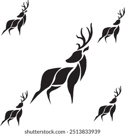 Vector of deer in black and with large and small size