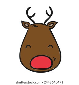 Vector deer cartoon icon on white background.