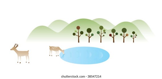 Vector Deer Couple in The Woods