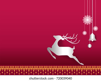 Vector of Deer design Paper art style for New year xmas and Merry christmas, Holiday decoration card illustration