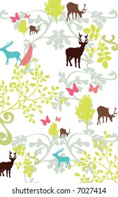 vector - deer and floral abstract composition