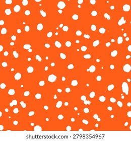 Vector deer fur seamless pattern. Hand drawn white animal skin spots print on orange background. Cute fawn hide texture for wrapping paper, fashion, fabric, textile, decoration.