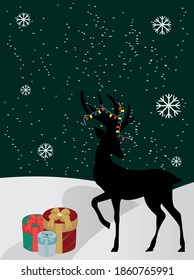 Vector deer with gifts. Perfect for greeting card poster invitation or design for coffee cup.