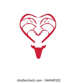 vector of a deer head abstract heart silhouette isolated on white, eps10 vector
