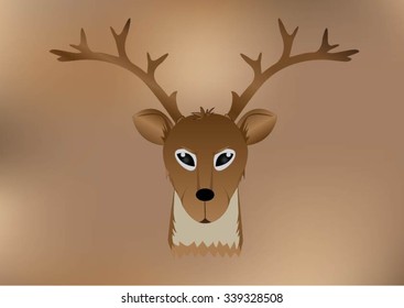 Vector deer head and beautiful horn with brown background.