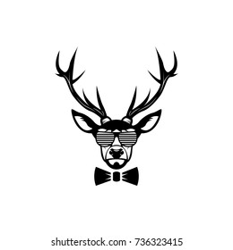 Vector deer head, face  for retro hipster logos, emblems, badges, labels template and t-shirt vintage design element. Isolated on white background