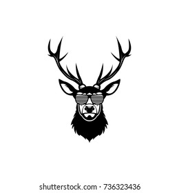 Vector deer head, face  for retro hipster logos, emblems, badges, labels template and t-shirt vintage design element. Isolated on white background