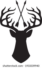 vector deer head with horns and crossed arrows