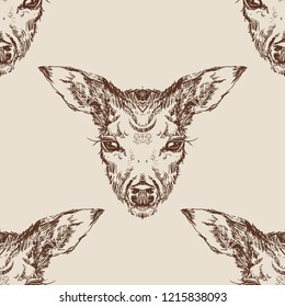 Vector. Deer head with large ears and eyes. Geometric linear animal. Linear graphics. Modern design for advertising, branding greeting card, cover, poster, banner.