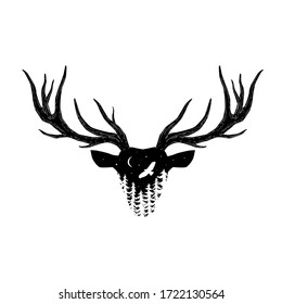 Vector deer head silhouette with forest in it. Hand drawn vector design. Perfect design for greeting cards, posters, T-shirts, banners, print .