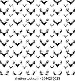 Vector deer head silhouette pattern isolated white background
