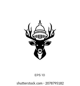 vector deer head using washington above. in black isolated on a white background for use in card, poster, banner design.