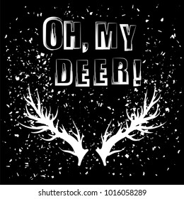 Vector Deer Horns Silhouette Isolated on Black Background
