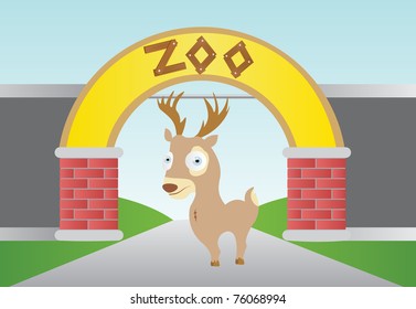 Vector Deer Illustration in Zoo