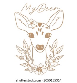 Vector deer. Line drawing. Cute animal. deer head. Hand drawn lines. poster.Print, postcard, invitation, greeting card, clothes print, textile print.