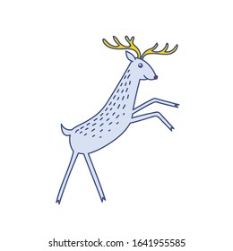 Vector gгеу Deer Rearing Standing, Happy Reindeer Vector Illustration Isolated on White Background, Winter Holidays Christmas Clip Art