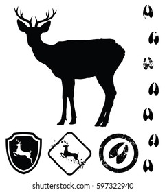 Vector deer silhouette and design elements. Isolated background.