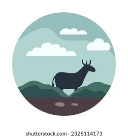 Silhouette vectorial de ciervos en la cima de la colina con diseño de ilustración de las montañas 