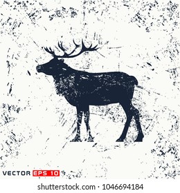 Vector deer silhouette view side on grunge background