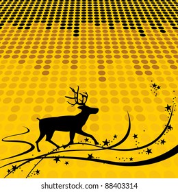 Vector deer silhouette with yellow shine background