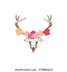 Vector deer skull and flowers   Illustration suitable for design element  logo tattoo