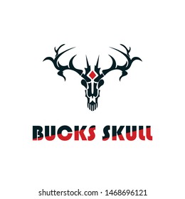 vector deer skull with horns, color skull