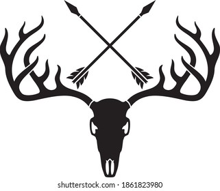 vector deer skull with horns and crossed arrows