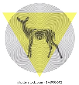 Vector deer in tiangle and circle - abstract illustration