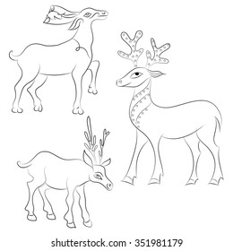 Vector deers. Hand drawn illustration. Scandinavian, Indian style. Coloring book. Vector black-and-white illustrations
