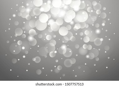 Vector defocused bokeh lights. Abstract blurred gray background. Beautiful shiny Christmas lights.