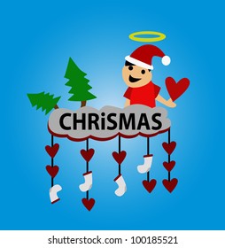 vector - A deity and christmas.A deity is sitting on a cloud.