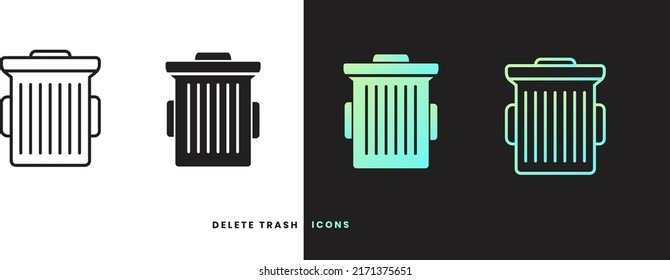 Vector delete trash icon in solid gradient line style. Isolated on white and black background