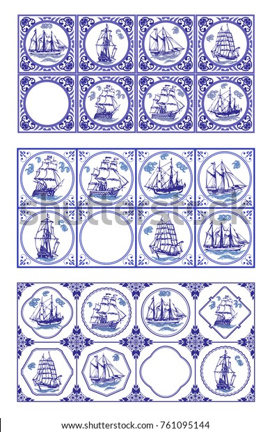 Vector Delft Blau Hollandische Fliesen Mit Stock Vektorgrafik Lizenzfrei 761095144