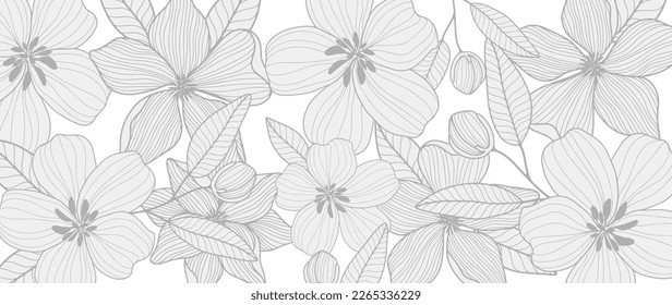 Vector delicate botanical illustration with flowers, vectors, leaves, buds in pastel colors on white background for covers, backgrounds, wallpaper, design, decor