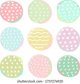 Impresión vectorial de colores delicados de círculos de diferentes colores dibujados a mano con diferentes impresiones