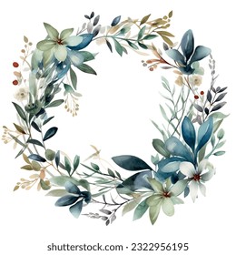 Vector delicate greenery wreath with a gold hoop. Watercolor green leaf and foliage frame. Botanical painting