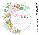 Vector delicate invitation with chamomile,dandelions for wedding, marriage, bridal, birthday, Valentine's day. Floral border with sketch colorful blossoms. Frame with hand drawn flowers
