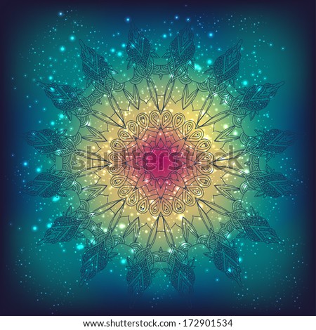 vector delicate lace round floral pattern on space background
