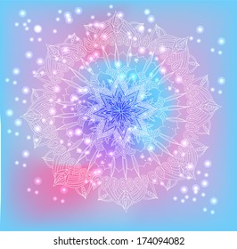 vector delicate lace round mandala pattern on shiny background