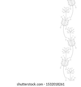 Vector Delicate Magical Floral Border on White seamless pattern background.