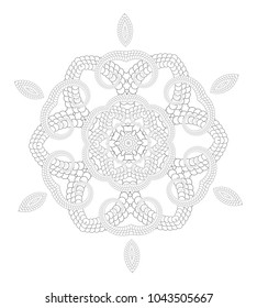 Vector Delicate Mandala Art - Adult Coloring Outline Page -  Openwork Six Beam Radial Symmetry Flourish Pattern
