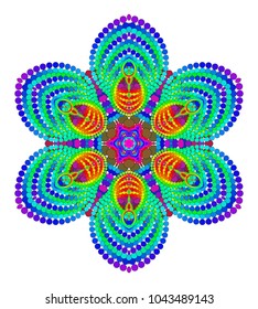 Vector Delicate Mandala for Meditative Practice   -  Openwork Six Petalled  Iridescent Flourish Mystic Yantra Pattern
